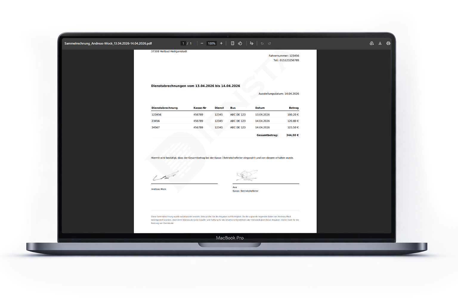 Fertige Abrechnung als PDF